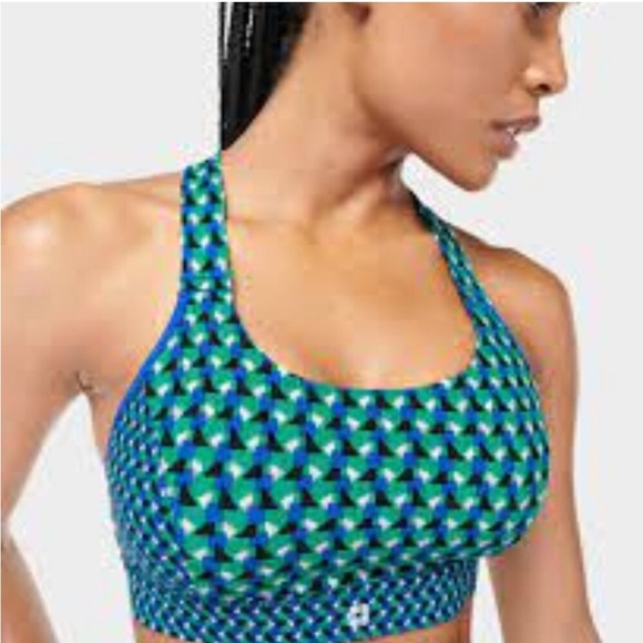 Sweaty Betty Green Geo Print Sports Bra Size M - Picture 2 of 4